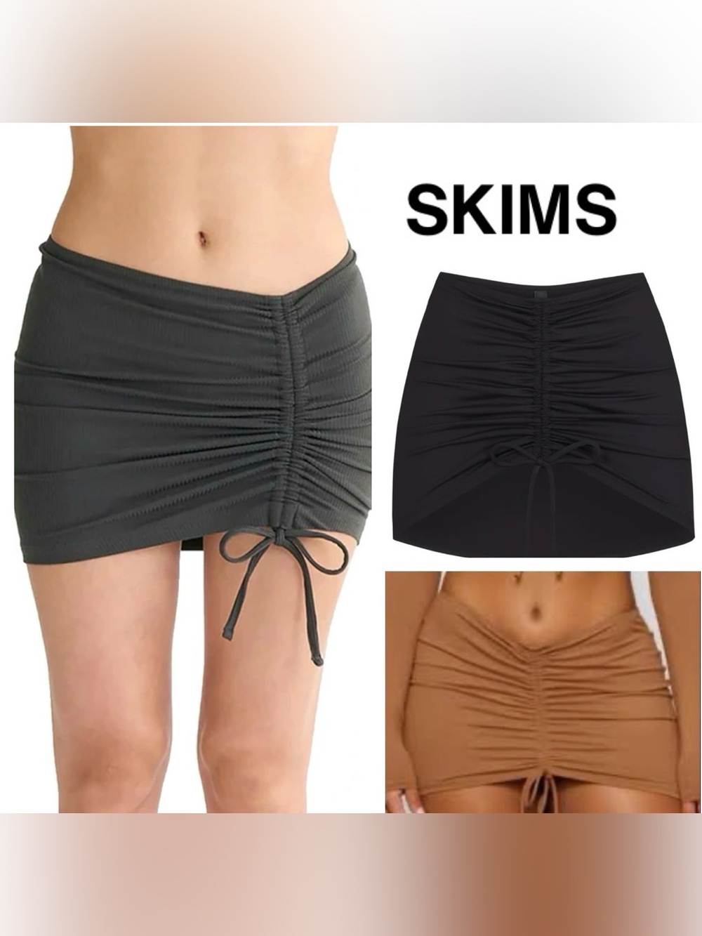 SKIMS Ruched Swim Mini Skirt - Black